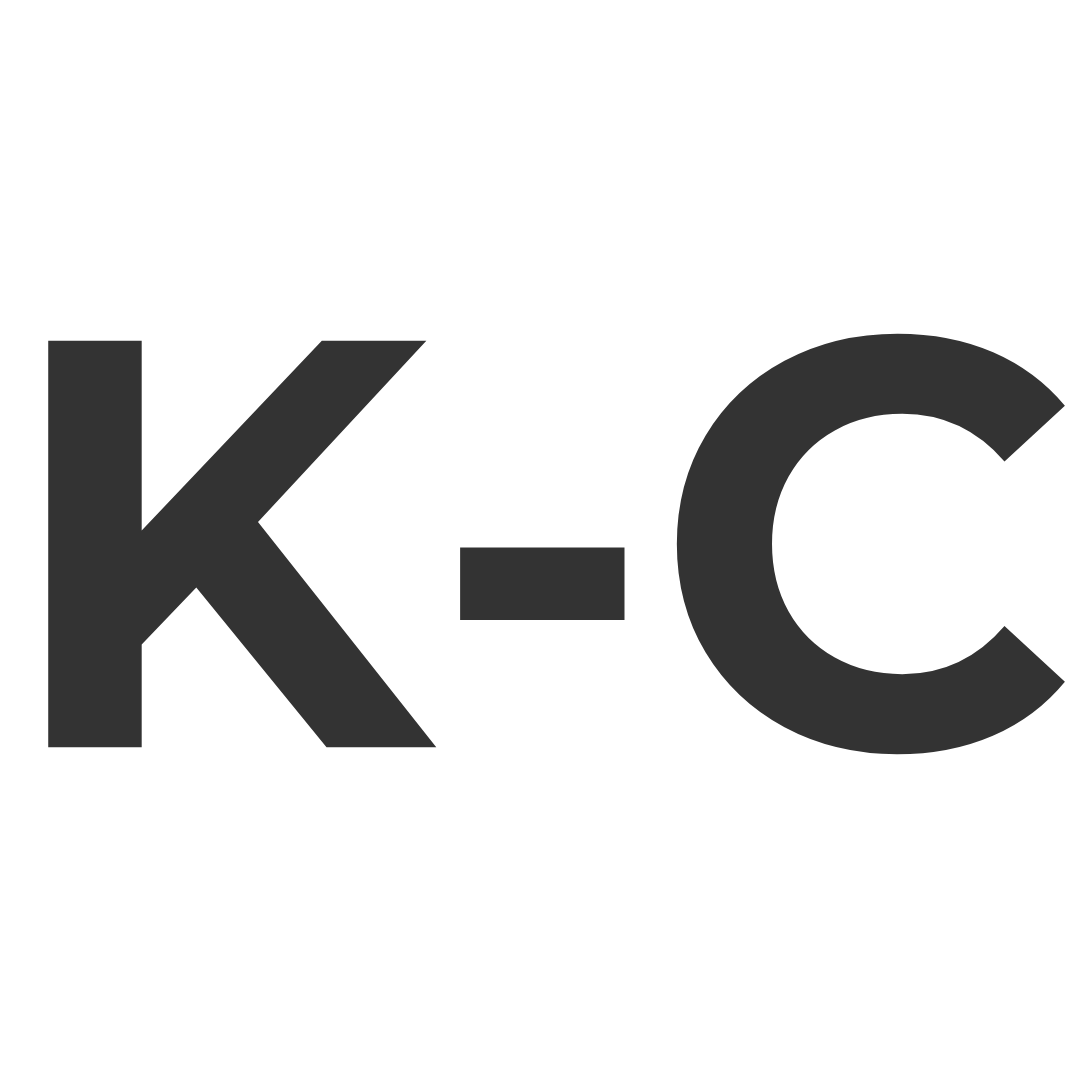 Image of black letters saying K-C, the websites logo.