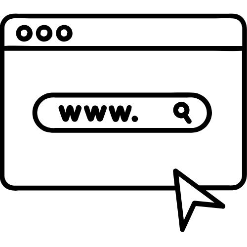 Icon of a web browser window with a URL and cursor arrow indicating website services