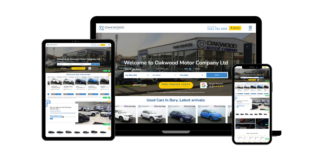 Automotive dealership website design for Oakwood Motor Company shown on multiple screen sizes