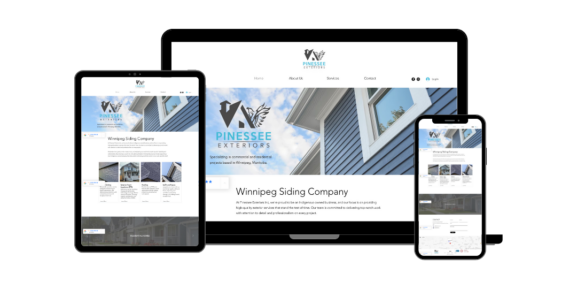 Website design for Winnipeg-based siding company Pinessee Exteriors shown across devices
