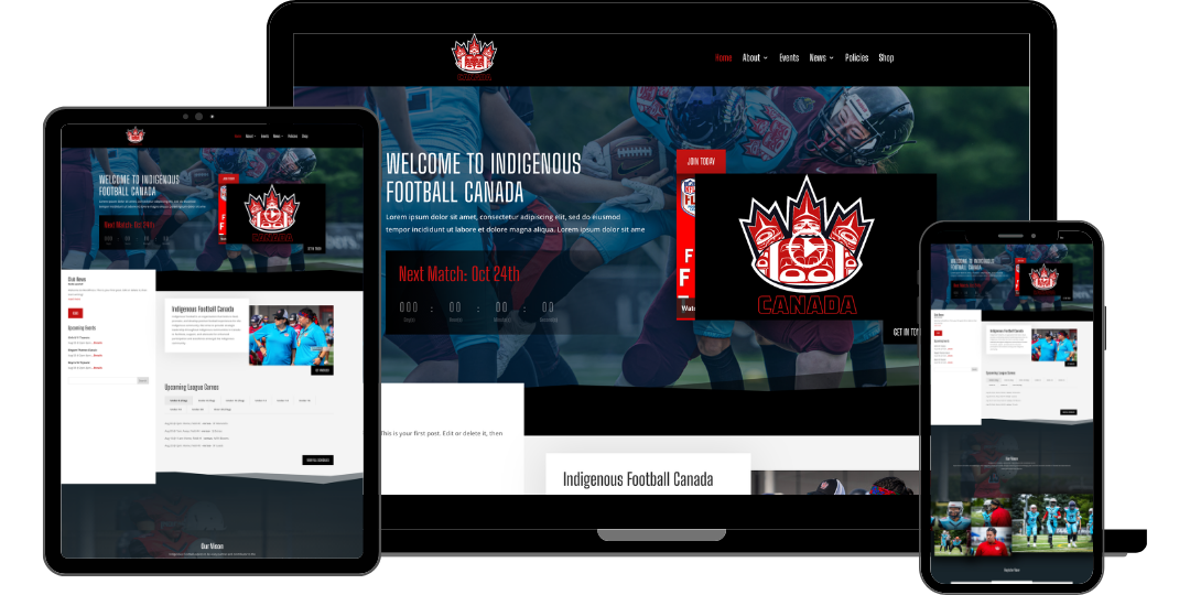 Indigenous Football Canada website displayed across desktop and mobile devices